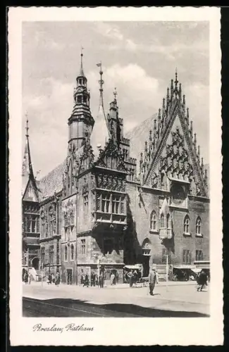 AK Breslau, Rathaus mit Strassenpartie