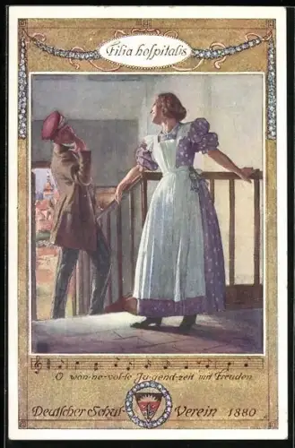 AK Deutscher Schulverein NR 92: Filia Hospitalis, Student wirft Frau Kusshand zu