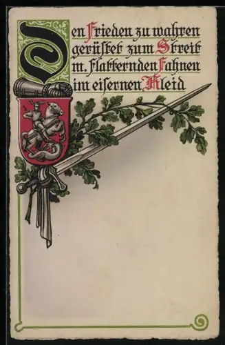 AK Neujahresgruss, Den Frieden zu wahren gerüstet zum Streik m. flatternden Fahnen im eisernen Kleid, Spruch