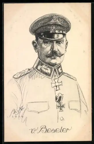 Künstler-AK Heerführer v. Beseler, portraitiert in Uniform mit Eisernem Kreuz