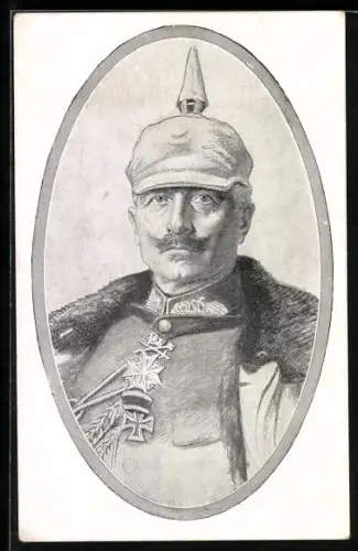 Künstler-AK Portrait von Kaiser Wilhelm II. mit Uniform und Pickelhaube