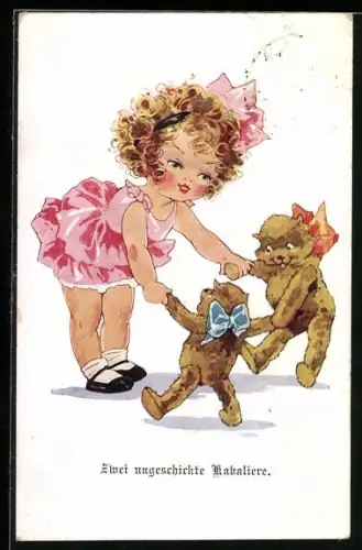 AK Kleines Mädchen tanzt mit zwei Teddys