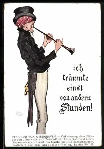 AK Reklame Zeitschrift Guckkasten, Flötenspieler