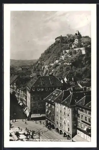 AK Graz, Platz mit Cafe Nordstern und Schlossberg