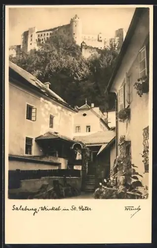 AK Salzburg, Winkel in St. Peter mit Schloss