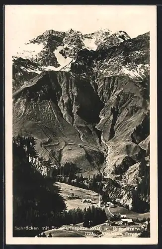 AK Schröcken, Panorama mit Braunarinspitze und Bregenzerwald