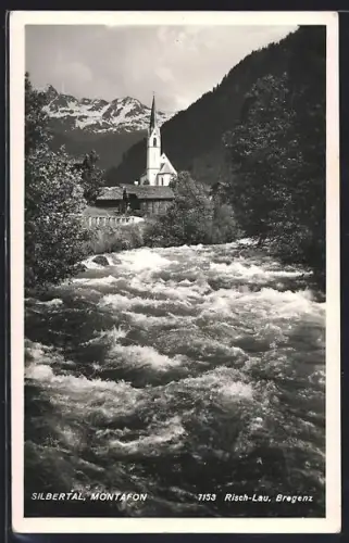 AK Silbertal /Montafon, Blick auf Kirche und Gebirge