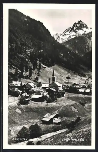 AK Gaschurn, Ortspanorama mit Kirche