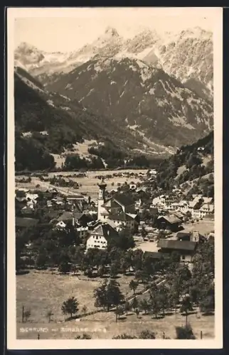 AK Schruns, Teilansicht mit Kirche und Zimbaspitze