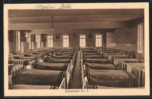 AK Feldkirch, Lehrerseminar, Handels-, Bürger- und Volksschule mit Pensionat, Innenansicht des Schlafsaals Nr. 3
