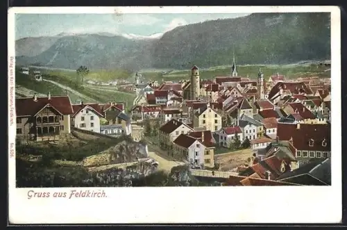 Künstler-AK Feldkirch, Teilansicht mit Strassenpartie