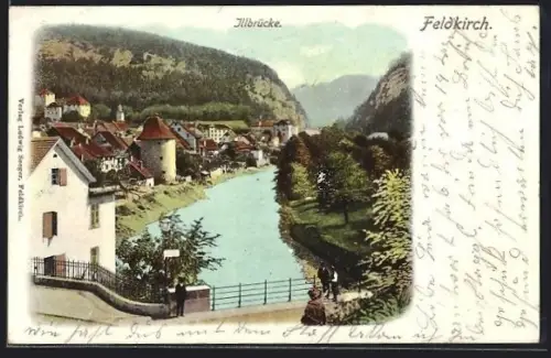 AK Feldkirch, Ortspartie mit Illbrücke