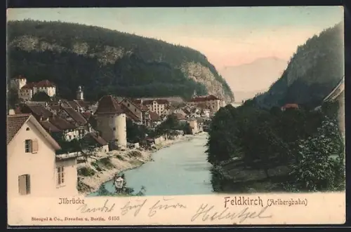 AK Feldkirch, Teilansicht mit Illbrücke
