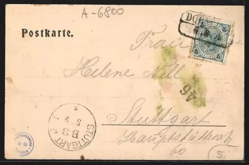 AK Feldkirch, Teilansicht mit Illbrücke