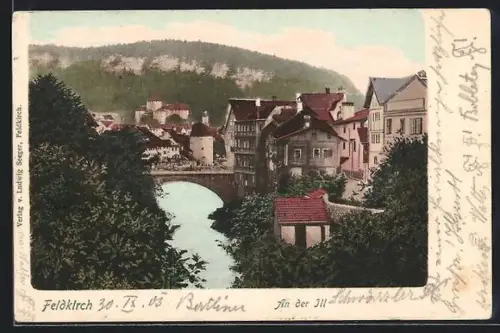 AK Feldkirch, Illpartie mit Brücke und Ortspanorama