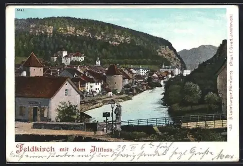 AK Feldkirch, Ortsansicht mit dem Illfluss