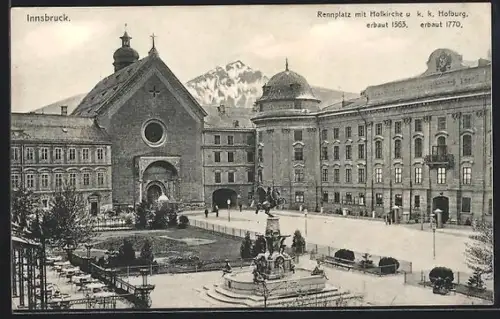 AK Innsbruck, Rennplatz mit Hofkirche und k. k. Hofburg
