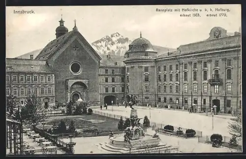 AK Innsbruck, Rennplatz mit Hofkirche und k. k. Hofburg