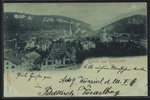 Mondschein-AK Feldkirch, Teilansicht mit Strassenpartie