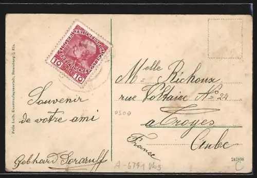 AK St. Gallenkirch, Ortsansicht mit Umgebung und Bergspitze