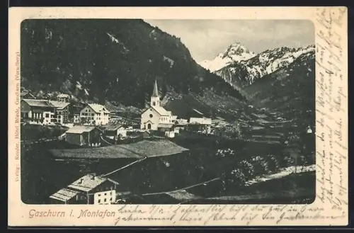 AK Gaschurn, Totale des Ortes in Montafon