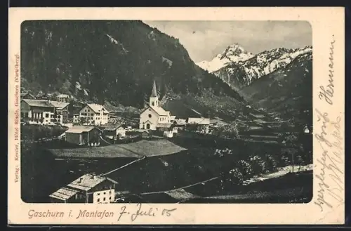 AK Gaschurn, Totale des Ortes in Montafon