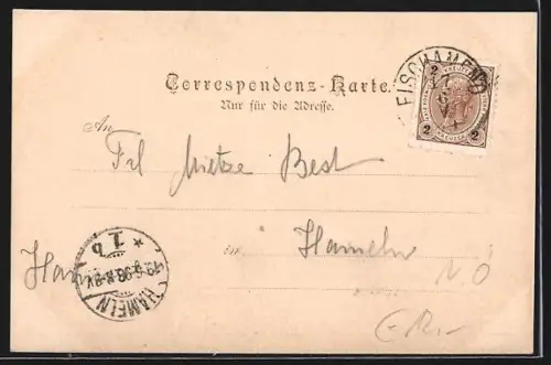 AK Fischamend, Uferpartie mit Blick auf die Kirche