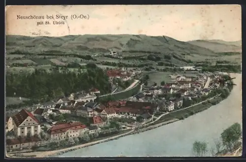 AK Neuschönau bei Steyr, Flusspartie mit St. Ulrich