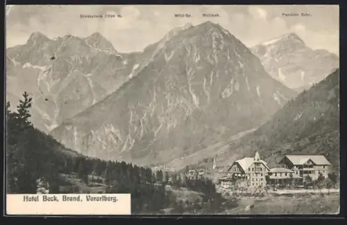 AK Brand /Vorarlberg, Hotel Beck mit Gebirgspanorama