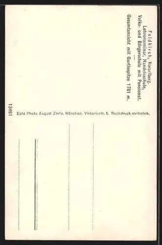 AK Feldkirch /Vorarlberg, Lehrerseminar, Handelsschule, Gesamtansicht mit Gurtisspitze