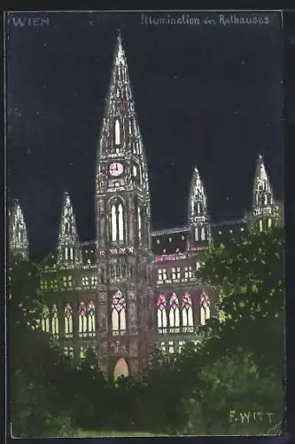 Künstler-AK Wien, Illumination des Rathauses