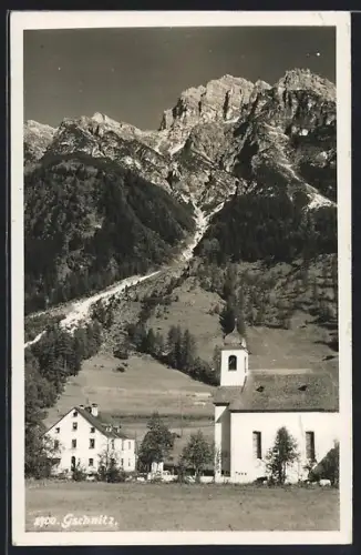 AK Gschnitz, Teilansicht des Ortes mit Kirche