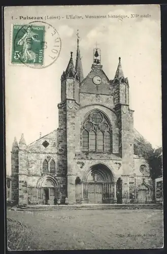 AK Puiseaux /Loiret, L`Église, Monument historique, XIIIe siècle