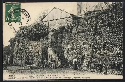 AK Ferrières-en-Gâtinais, Arènes où Pépin le Bref trancha la tête d`un lion en 752, Légende historique