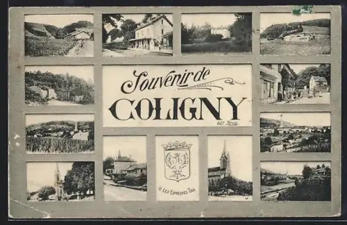 AK Coligny, Souvenir avec vues multiples de la ville et paysages environnants