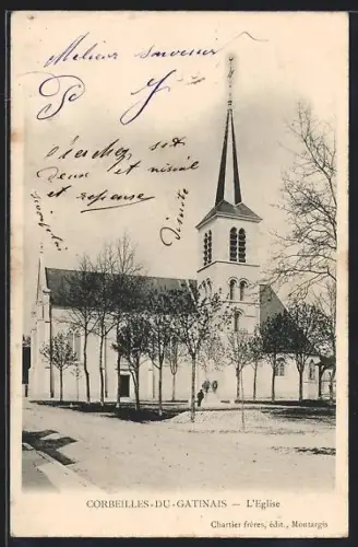 AK Corbeilles-du-Gâtinais, L`Église et ses environs avec arbres en hiver