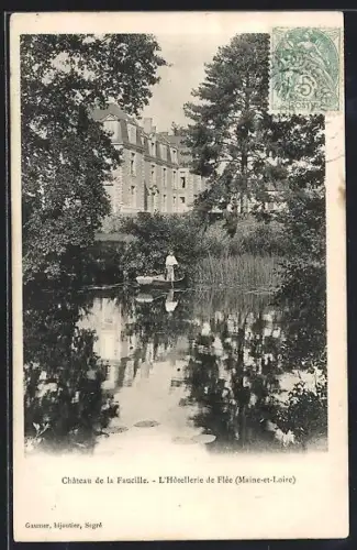 AK Flee /Maine-et-Loire, Château de la Faucille, L`Hôtellerie et l`étang paisible