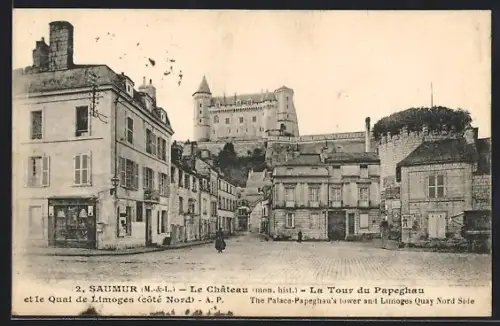 AK Saumur /M.-et-L., Le Château, la Tour du Papegaut et le Quai de Limoges, côté Nord