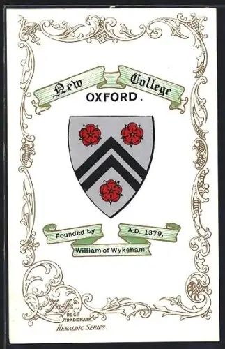 AK Oxford, New College, Studentenwappen, Ornamente