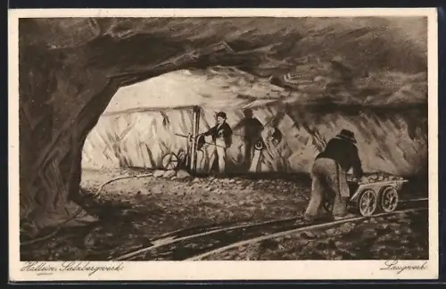 AK Hallein, Salzbergwerk, Bergleute arbeiten im Laugwerk