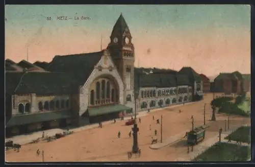 AK Metz, La Gare, der Bahnhof aus der Vogelschau