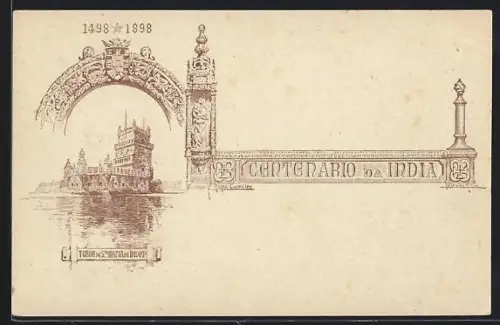 Lithographie Sta. Maria de Belem, Centenario da Irdia 1898, Torre de Sta. Maria de Belem, Ganzsache