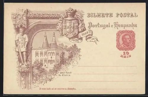 Lithographie Cintra, Paco Real de Cintra, Ganzsache Portugal und Spanien 1898