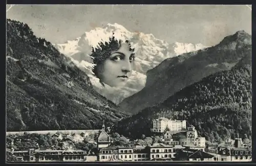 AK Ortspanorama und Berg mit Gesicht, Berggesichter