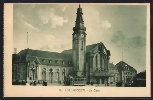 AK Luxembourg, La Gare, Strassenbahn