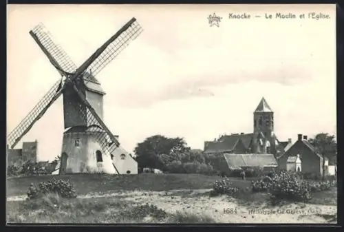 AK Knocke, Le moulin et l`eglise, Windmühle
