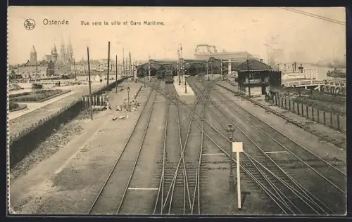 AK Ostende, Vue vers la ville et Gare Maritime, Bahnhof