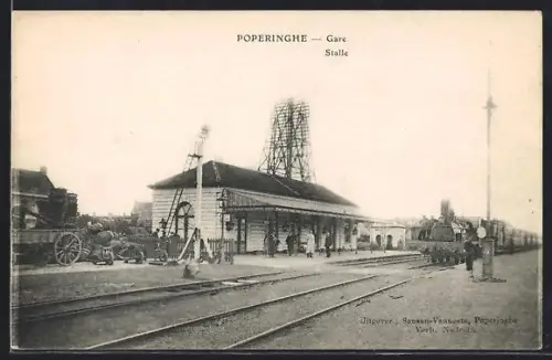 AK Poperinghe, Gare Statie, Bahnhof-Station mit Zug