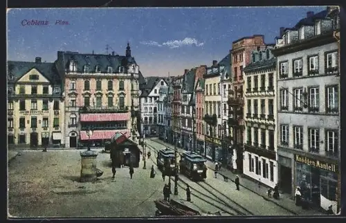 AK Coblenz, Strassenbahnen auf dem Plan