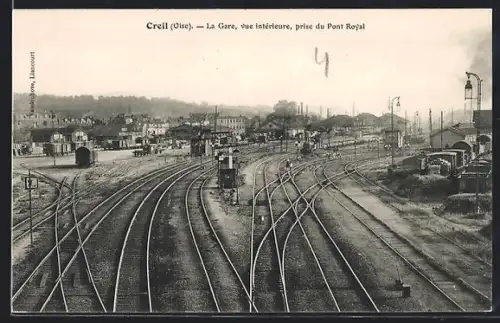 AK Creil /Oise, La Gare, vue intérieure, prise du Pont Royal, Bahnhof